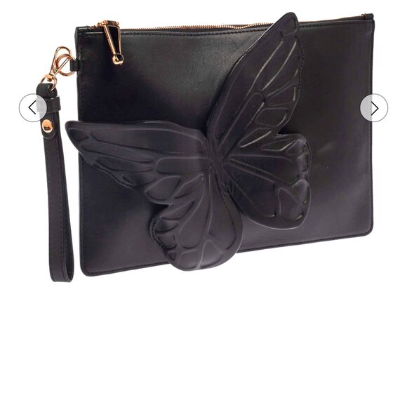 Sophia Webster Sophia Webster Black Leather Butterfly Wristlet Pouch - Picture 1 of 6